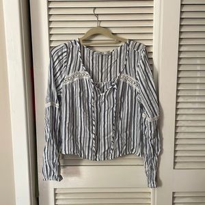 Navy blue and white striped long sleeve, from Hollister. Size M
